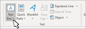 Cinta de Microsoft Word con la opción Insertar cuadro de texto